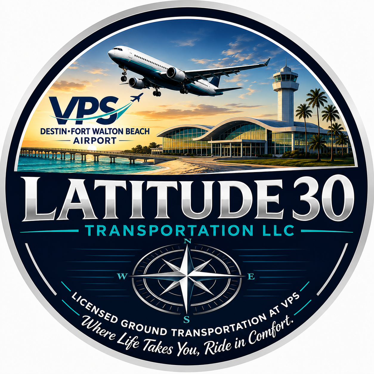 Latitude 30 Transportation and VPS airport emblem